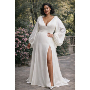 Willowby Sorvette Wedding Dress Size 15 Ivory Long Sleeve V Neck Gown 15